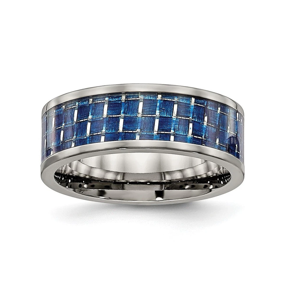 Chisel Titanium Blue Carbon Fiber Inlay Flat Wedding Band Ring