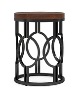 Tribesigns Round End Table, Industrial SideTable with Metal Hollow Frame, Small Bedside Table Nightstand for Living Room, Bedroom, Easy Assembly