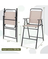 Sugift Patio Folding Bar Stool Set of 4 with Metal Frame and Footrest