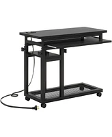 Tribesigns Small Portable Desk with Power Outlet, Height Adjustable Sofa Couch Bedside Laptop Table Wheels, Mobile Standing Rolling Computer