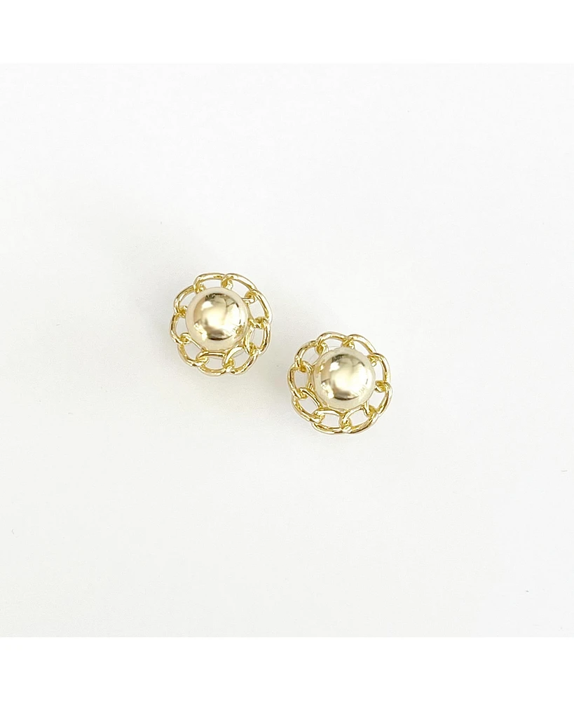 sanctuaire Ball and Chain Flower Circle Stud Earrings Gold