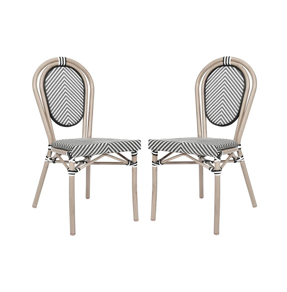 Emma+Oliver Massalia Set Of Two Indoor/Outdoor Stacking Thonet French Bistro Style Chairs With Textilene Seat And Bamboo Finished Metal Frame