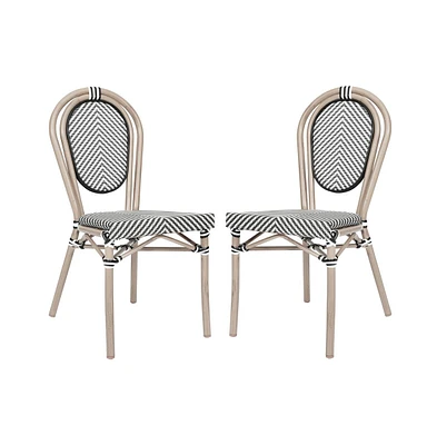 Emma+Oliver Massalia Set Of Two Indoor/Outdoor Stacking Thonet Bistro Style Chairs With Textilene Seat And Bamboo Finished Metal Frame