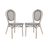 Emma+Oliver Massalia Set Of Two Indoor/Outdoor Stacking Thonet French Bistro Style Chairs With Textilene Seat And Bamboo Finished Metal Frame