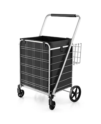 Inolait Folding Shopping Cart with Waterproof Liner Wheels and Basket