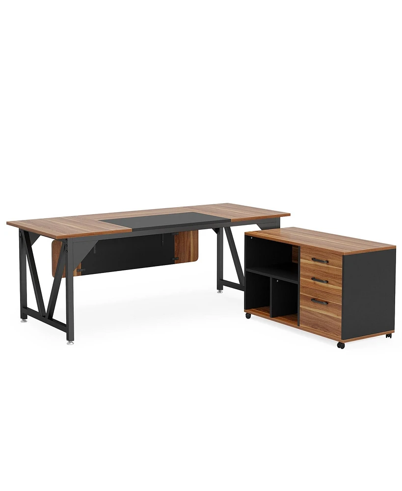 Tribesigns 70.8" Executive Desk with 35.4" File Cabinet Combo, Industrial L