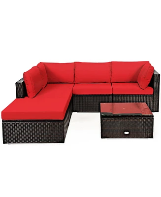 Gymax 6PCS Rattan Patio Sectional Sofa Set Outdoor Furniture Set w/ Cushions