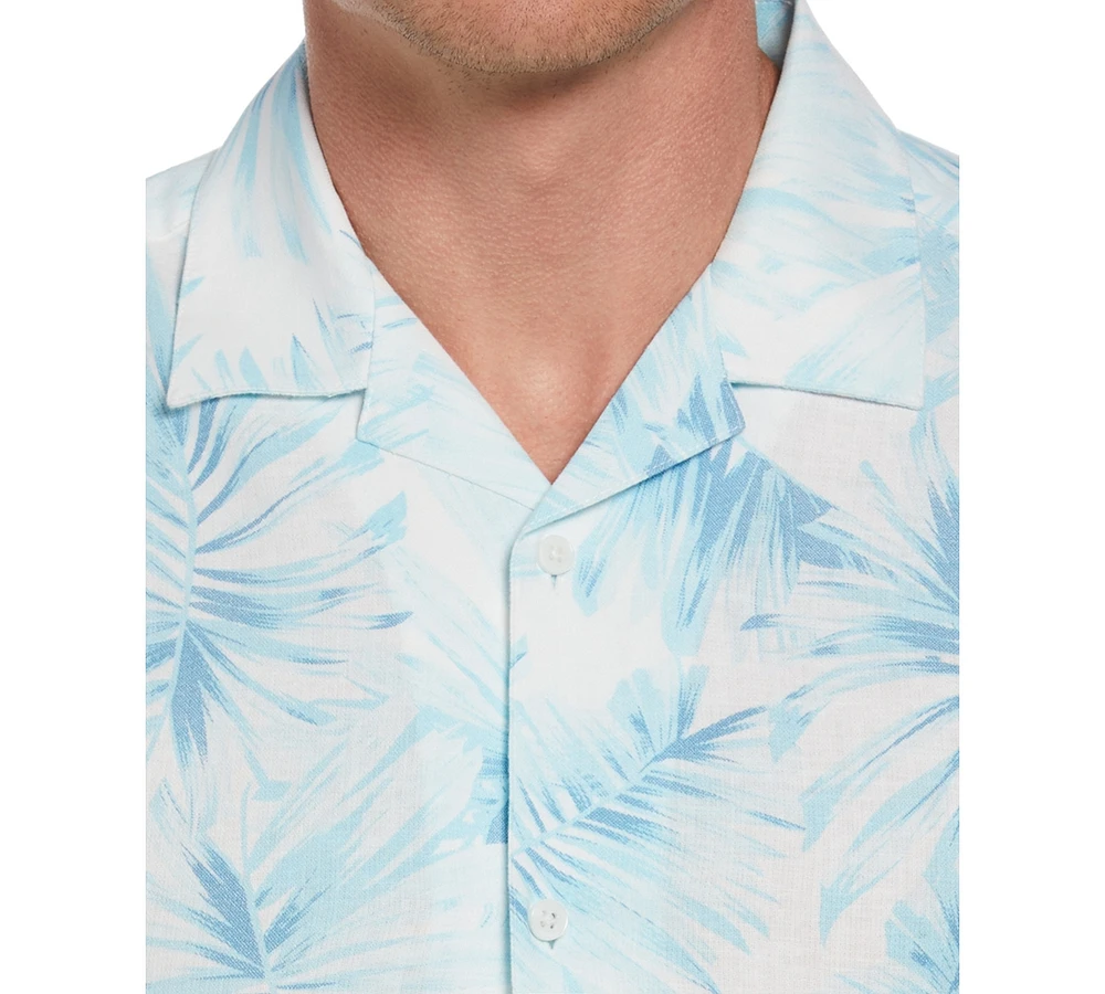 Cubavera Men's Textured Short Sleeve Button-Front Tropical Palm Print Camp Shirt