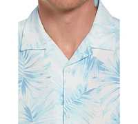 Cubavera Men's Textured Short Sleeve Button-Front Tropical Palm Print Camp Shirt