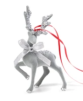 Holiday Lane Jeweled Elegance Sliver Glitter Deer with Bow Ornament, Created for Macy's