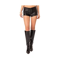 Edikted Women's Wilde Lace Up Faux Leather Shorts