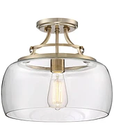 Franklin Iron Works Charleston Rustic Farmhouse Ceiling Light Semi Flush-Mount Fixture 13 1/2" Wide Warm Brass Led Clear Glass Shade for Bedroom Kitch