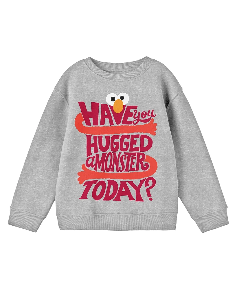 Sesame Street Boys Bioworld Have You Hugged a Monster Today? Youth Heather Gray Crew Neck Sweatshirt