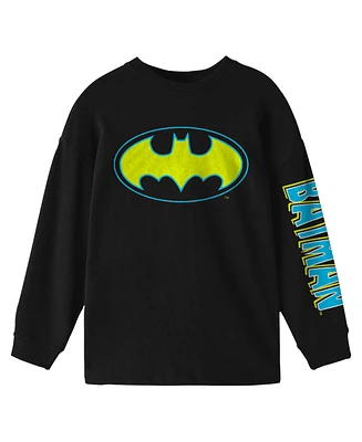 Dc Comics Boys Batman Neon Logo Youth Black Long Sleeve Shirt