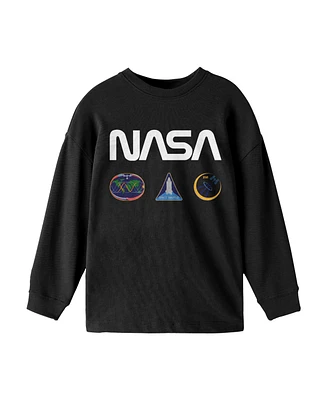 Nasa Boys Logo Patches Black Long Sleeve Shirt