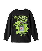 Sesame Street Boys Oscar The Grouch You Talkin' To Me Crew Neck Long Sleeve Black Youth Tee