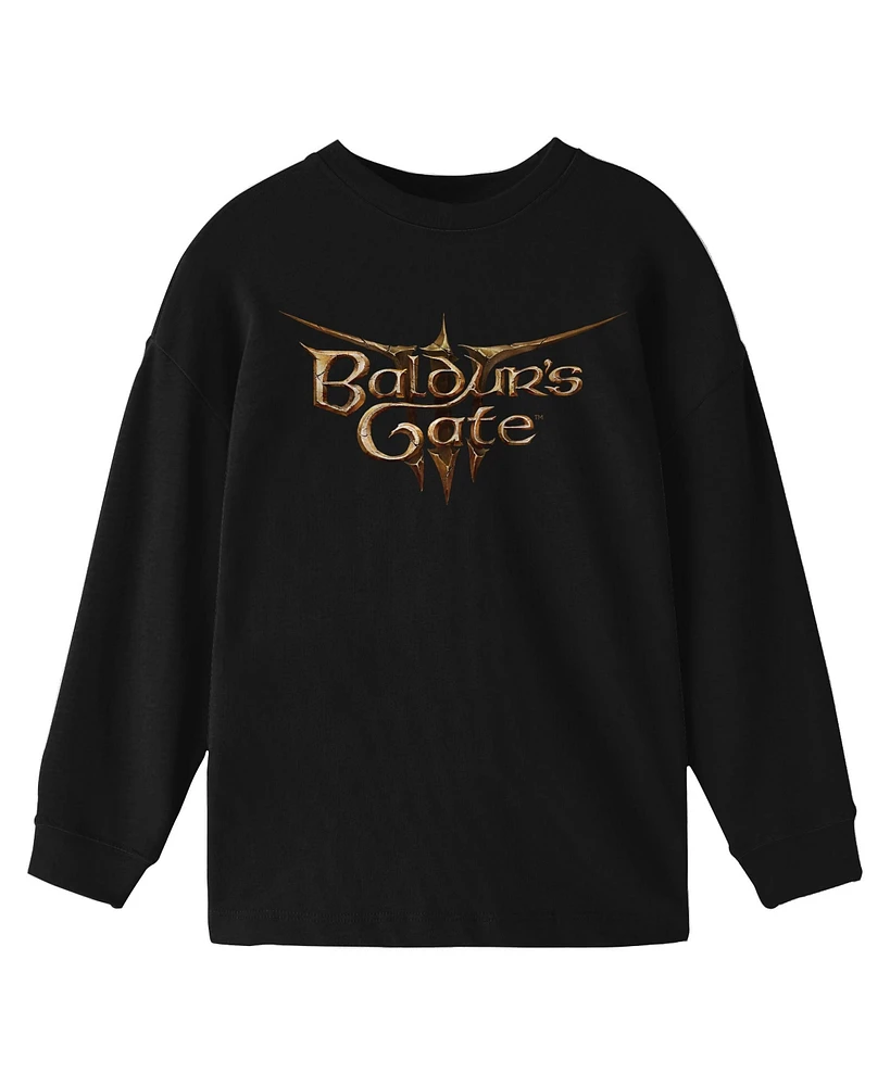 Dungeons & Dragons Boys Baldur's Gate Logo Youth Black Long Sleeve Crew Neck Tee