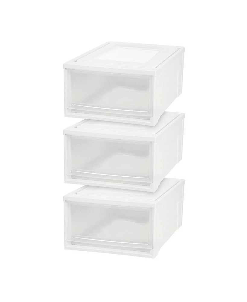 Iris Usa 3Pack 31qt Plastic Clear Stackable Shallow Storage Drawers Chest Box