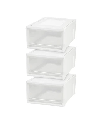 Iris Usa 3Pack 31qt Plastic Clear Stackable Shallow Storage Drawers Chest Box