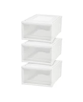 Iris Usa 3Pack 31qt Plastic Clear Stackable Shallow Storage Drawers Chest Box