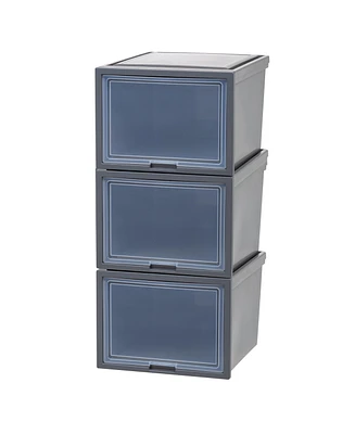 Iris Usa 3Pack 42qt Stackable Plastic Dresser Chest with Flip-Up Door, Dark Gray