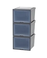 Iris Usa 3Pack 42qt Stackable Plastic Dresser Chest with Flip-Up Door, Dark Gray