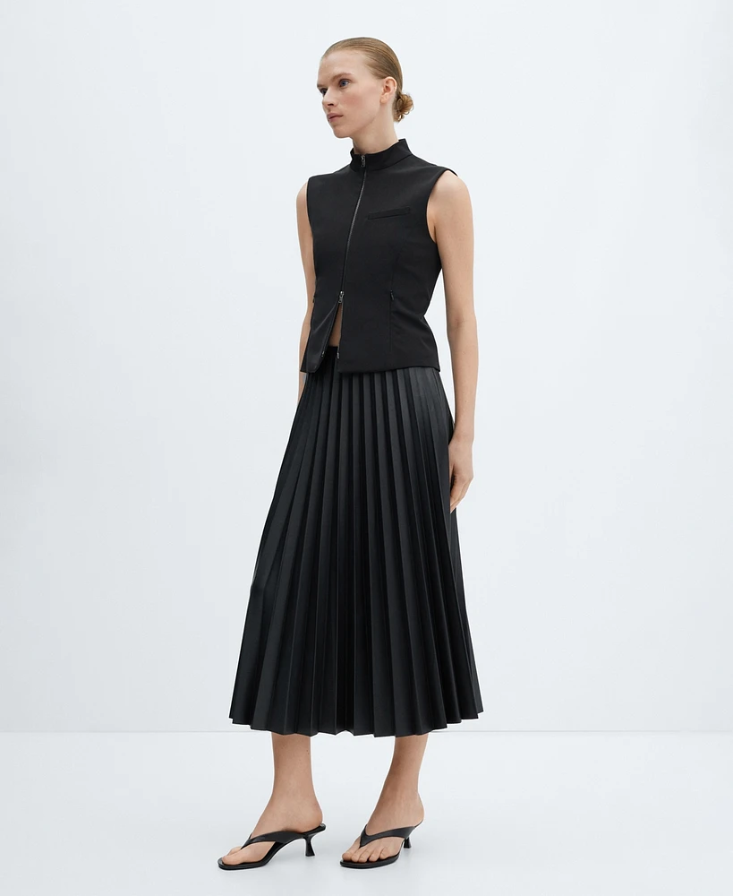 Mango Women's Leather-Effect Pleated Skirt