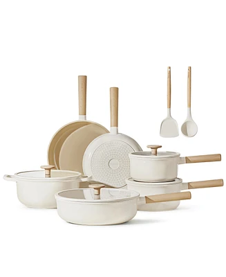 Carote Ceramic Cookware Sets, 12 Pcs Nonstick Pots and Pans Set, Taupe