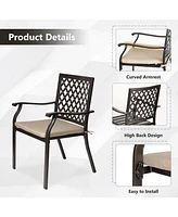 Aoodor Outdoor Patio Metal Dining Chairs 2-Piece Set with Curved Armrests and Strapped Seat Cushions