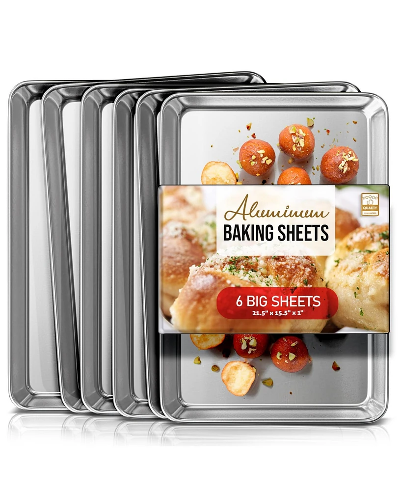 JoyTable Non-stick Aluminum Baking Sheet - Large 21.5" x 15.5" x 1" - 6 Pack