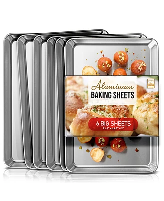 JoyTable Non-stick Aluminum Baking Sheet - Large 21.5" x 15.5" x 1" - 6 Pack