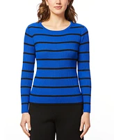 Melissa Paige Petite Women's Scoop Neck Ribbed Striped Sweater