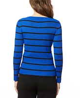 Melissa Paige Women's Scoop Neck Ribbed Striped Sweater, Regular & Petite