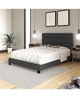 Boyd Sleep Ravenna Upholstered Linen Tri-Panel Channel Headboard Platform Bed Frame, Queen, Gray