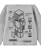 Minecraft Boys Robot Diagram Crew Neck Long Sleeve Athletic Heather Youth Tee