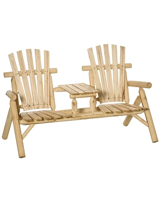 Outsunny Outdoor Patio Adirondack Double Bench w/ Center Table, Natural