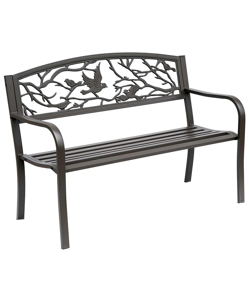 Outsunny 50" Vintage Animal Pattern Garden Patio Bench Outdoor Furniture Path Chair Seat