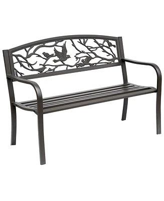 Outsunny 50" Vintage Animal Pattern Garden Patio Bench Outdoor Furniture Path Chair Seat