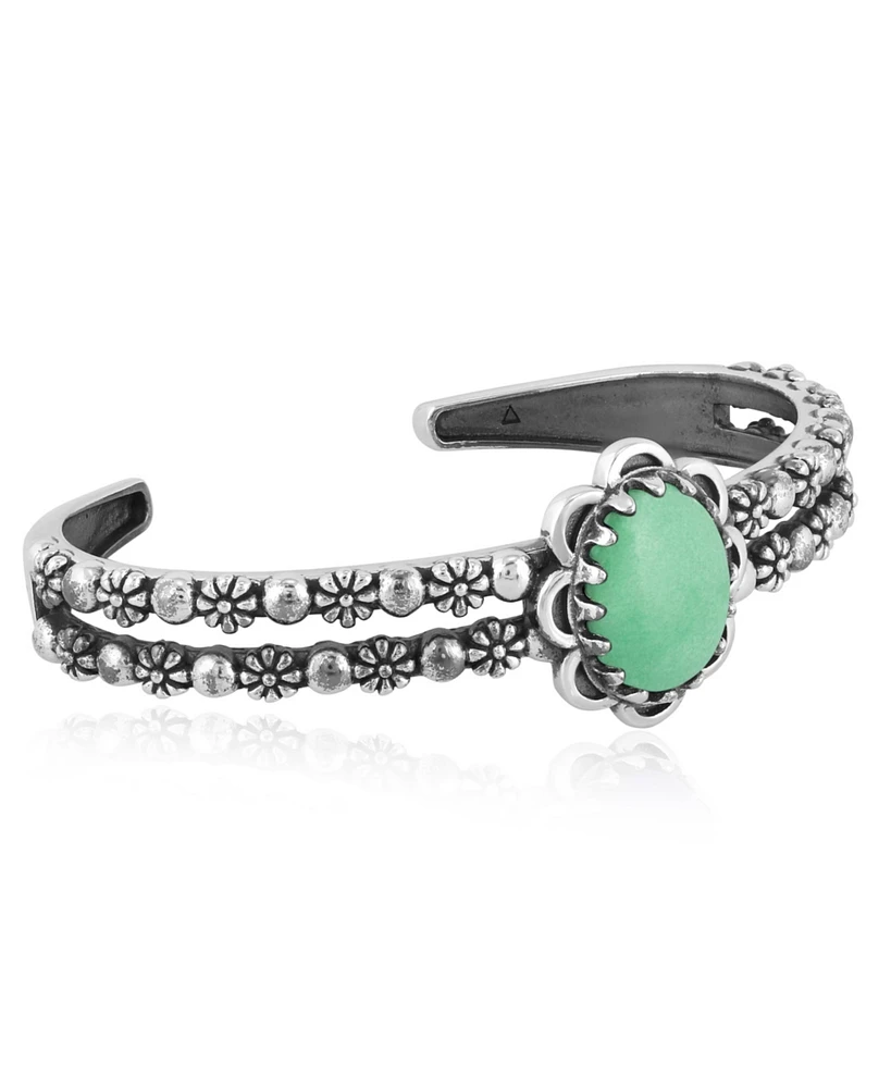 American West Jewelry Southwestern Green Variscite Sterling Silver Double Row Cuff Bracelet, Small - Large