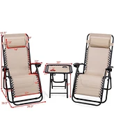 Inolait 3 Pieces Folding Portable Zero Gravity Reclining Lounge Chairs Table Set Outoor Conversation Sets