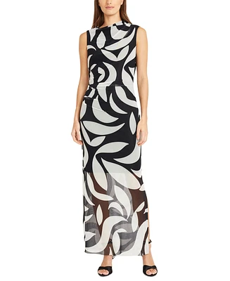 Donna Morgan Women's Mesh Printed Maxi Dress