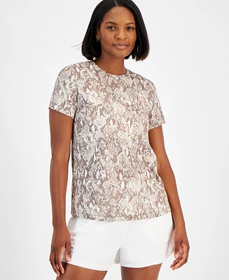 Id Ideology Women's Animal-Print Jacquard Mesh Short-Sleeve Top, Created for Macy's