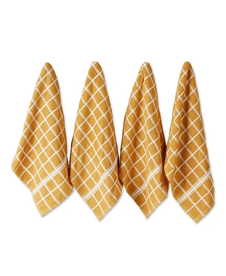 Design Imports Basic Terry Collection Windowpane Dishtowel Set, 16x26", Honey Gold Check, 4 Piece