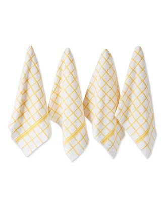 Design Imports Basic Terry Collection Windowpane Dishtowel Set, 16x26", Yellow, 4 Count