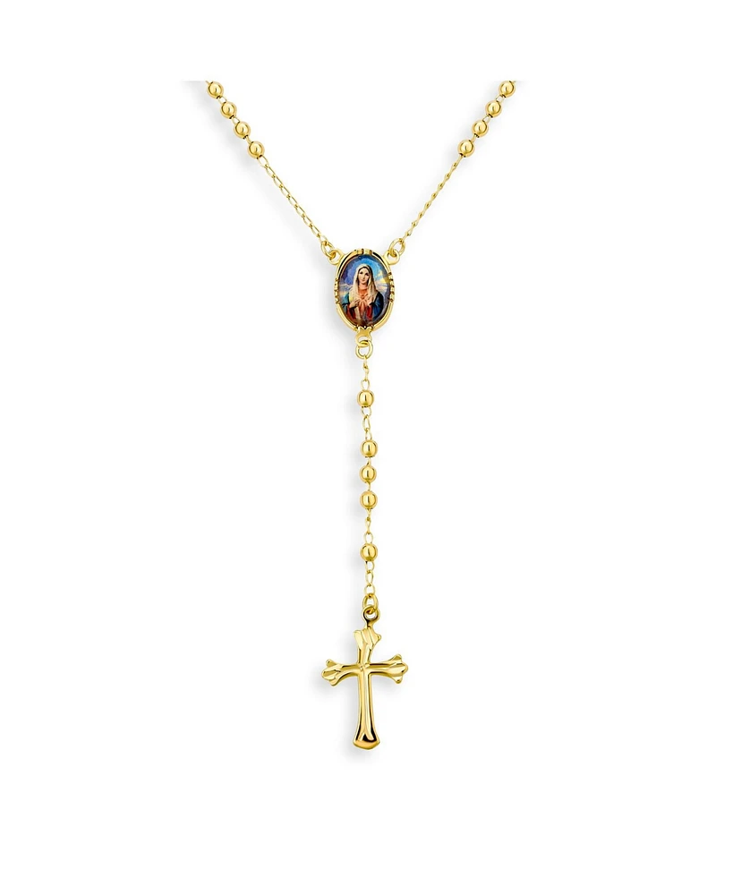 Bling Jewelry Catholic Christian Prayer Rosario Cross Catholic Virgin Mother Mary Rosary Beads Necklace For Women 18K Gold Plated Brass - Gold