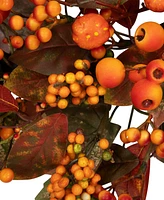 Northlight Berries and Pumpkins Artificial Fall Harvest Wreath - 24" - Orange and Green - Unlit