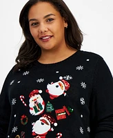 Holiday Lane Plus Santa Embellished Crewneck Sweater, Created for Macy's