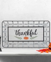 Northlight 24" Silver and White With a Pumpkin "Thankful" Rectangular Fall Serving Tray Sign