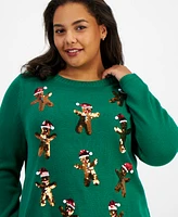 Holiday Lane Plus Sequined Gingerbread Santa Sweater, Created for Macy's