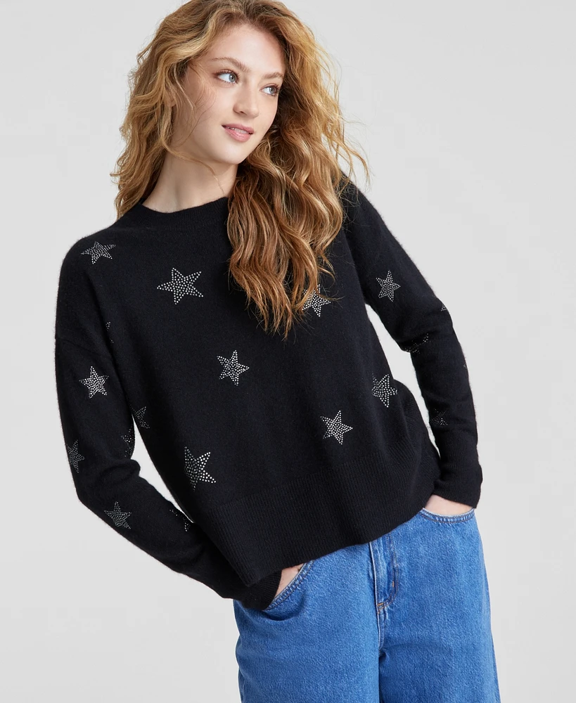 Charter Club Women's Embellished Star Long-Sleeve 100% Cashmere Sweater, Created for Macy's